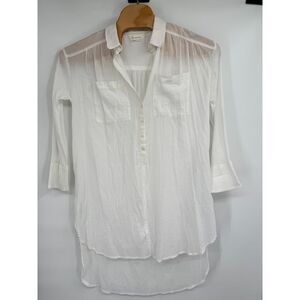 Anthropologie Top Coverup Long Sleeve Shirt Button Down White Long‎ Tunic Sz S